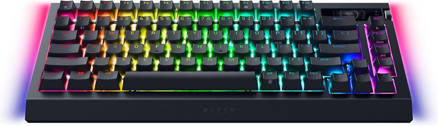 Razer BlackWidow V4 Pro 75% US Layout, Wireless Hot-swappable Gaming Keyboard, True 4K Hz Wireless,Bluetooth 5.1, OLED Display, Razer Command Dial - Black