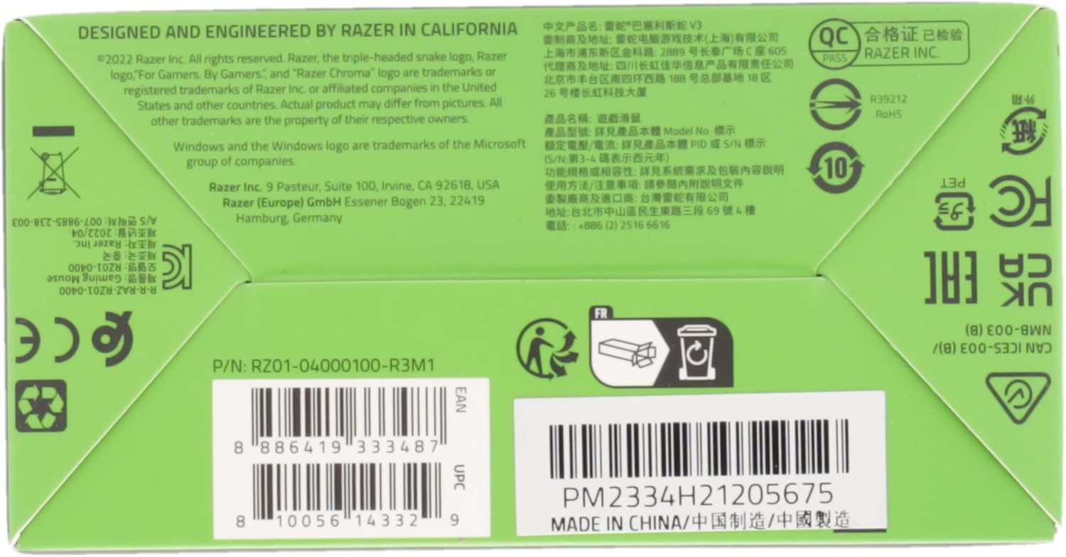 Razer Basilisk V3 Customizable Ergonomic Gaming Mouse: Fastest Mouse Switch - Chroma RGB Lighting 26K DPI Optical Sensor 11 Programmable Buttons HyperScroll Tilt Wheel Classic Black