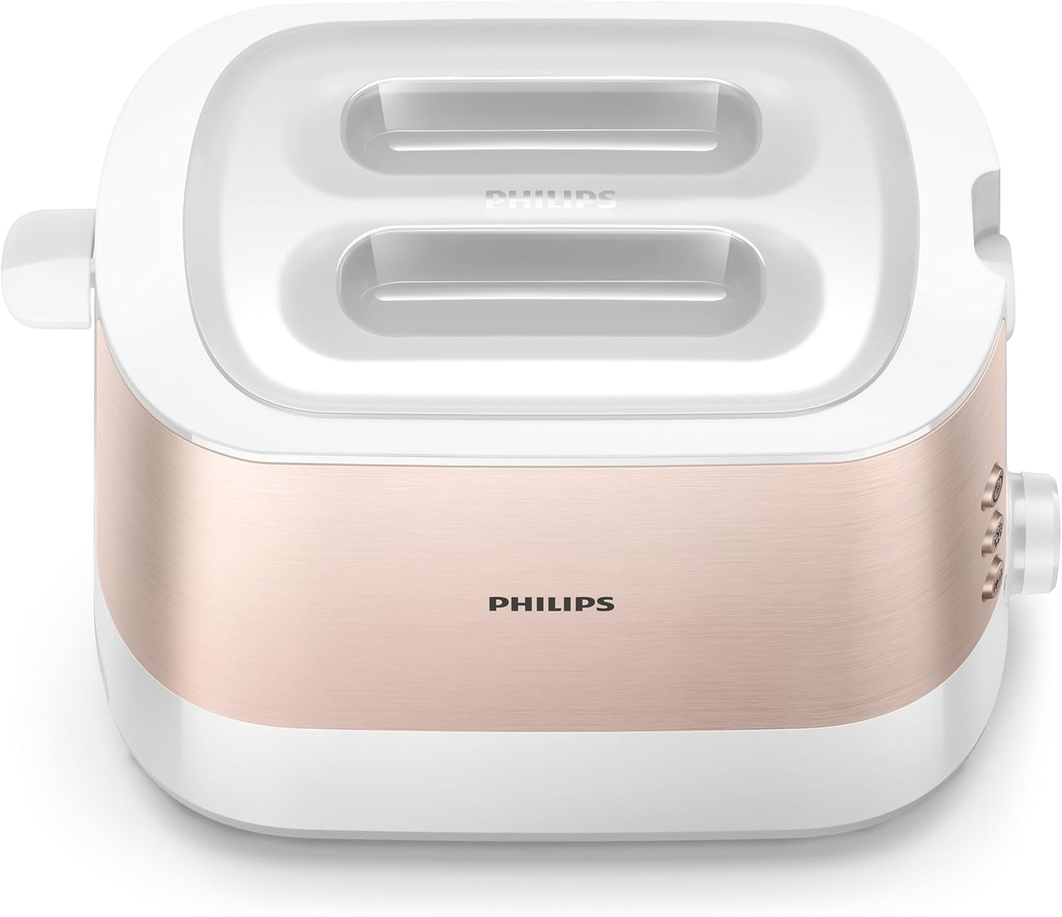 Philips Toaster Viva Collection - 950W, 2 Extra Wide Slots, Built-in Bun Warmer, 7 Browning Levels, Cancel Button, Rose Gold Metallic/White - HD2637/11