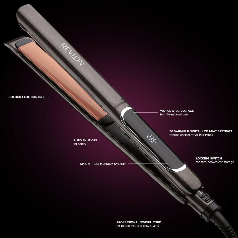 Revlon RVST2155 Hair Straightener Perfect Heat Copper 25 MM Straightener,Ceramic flat iron, 30 LCD settings Revlon RVST2155 Hair Straightener Perfect Heat Copper 25 MM Straightener,Ceramic flat iron, 30 LCD settings