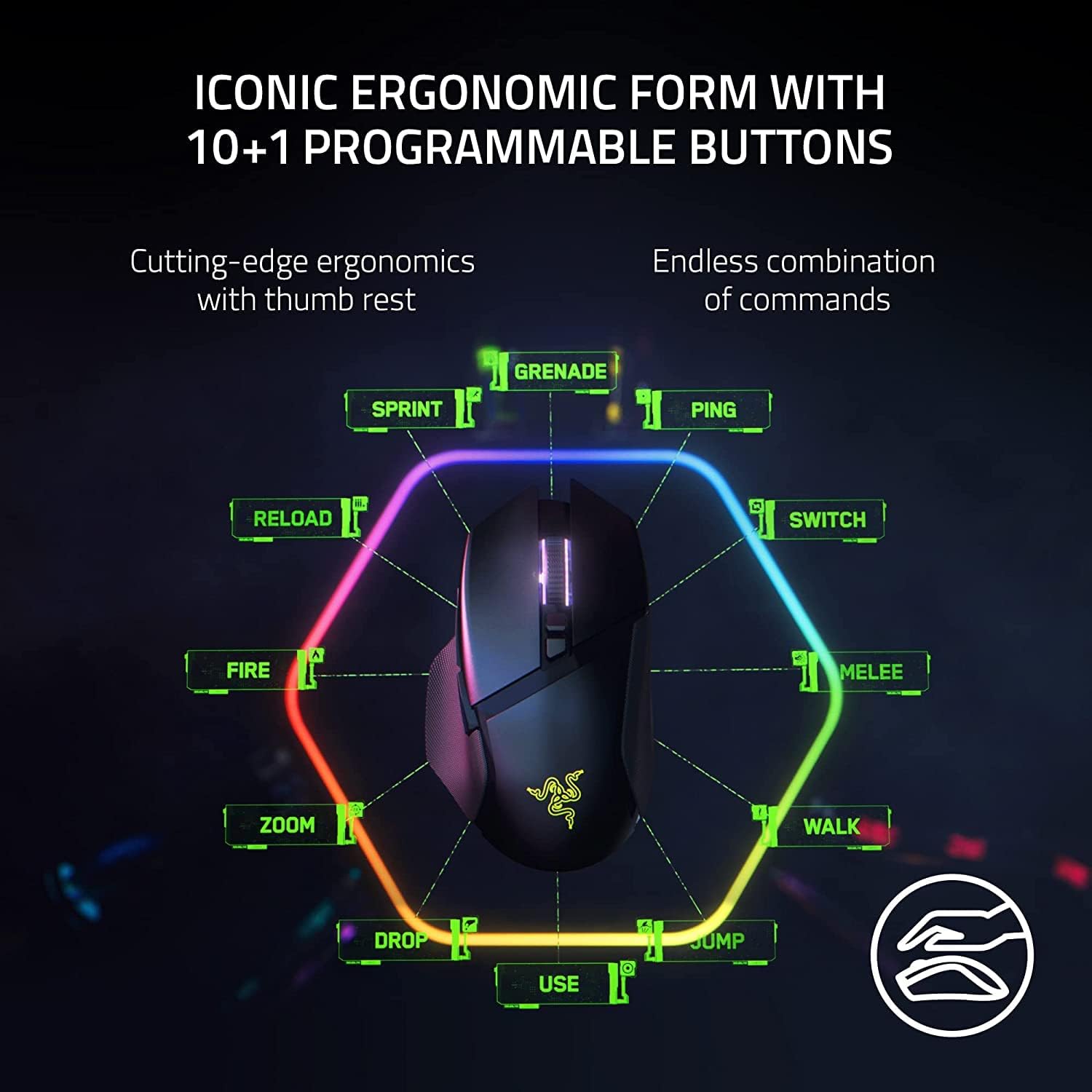 Razer Basilisk V3 Pro Customizable Wireless Gaming Mouse - Fast Optical Switches Gen-3, HyperScroll Tilt Wheel, Chroma RGB, 11 Programmable Buttons, Focus Pro 30K Optical Sensor - Classic Black