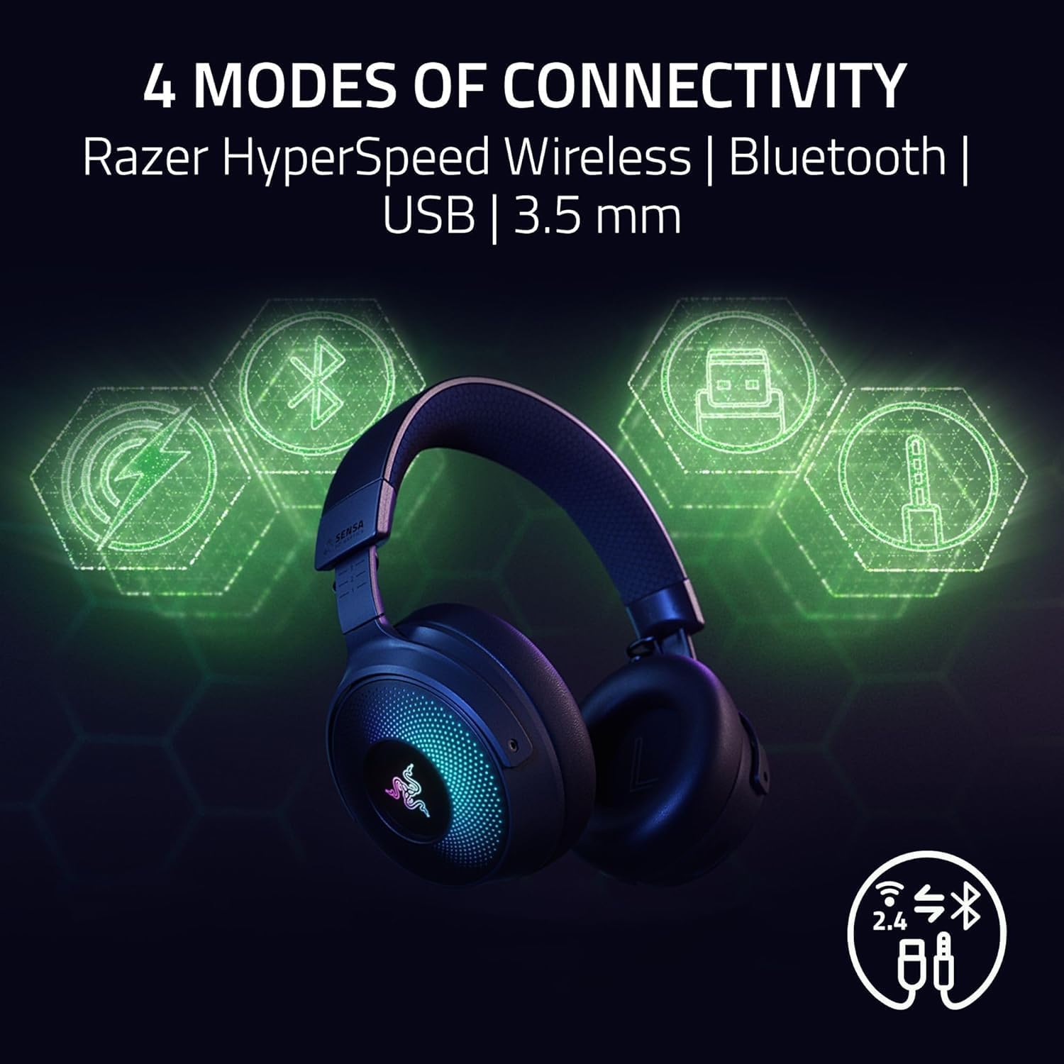 Razer Kraken V4 Pro Wireless Gaming Headset: OLED Control Hub - HD Haptics - 2.4GHz Wireless - Bluetooth - USB - 3.5 mm - Super Wideband Mic - For PC, Mac, PS5 - Black Razer Kraken V4 Pro Wireless Gaming Headset: OLED Control Hub - HD Haptics - 2.4GHz Wireless - Bluetooth - USB - 3.5 mm - Super Wideband Mic - For PC, Mac, PS5 - Black