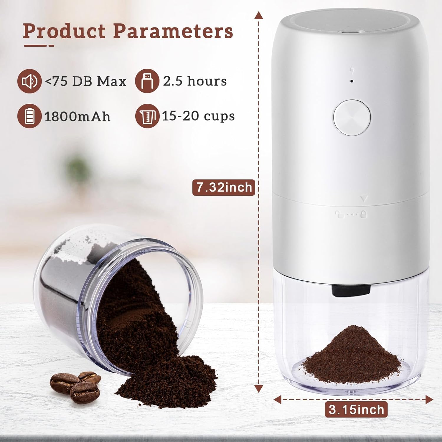 XVersion Coffee Grinder Electric, Electric Coffee Grinder Machine, مطحنة قهوة Coffee Bean Grinder Wireless w/Cleaning Brush and Removable Bowl, Adjustable Grinder Setting and Rechargeable Pearl White XVersion Coffee Grinder Electric, Electric Coffee Grinder Machine, مطحنة قهوة Coffee Bean Grinder Wireless w/Cleaning Brush and Removable Bowl, Adjustable Grinder Setting and Rechargeable Pearl White