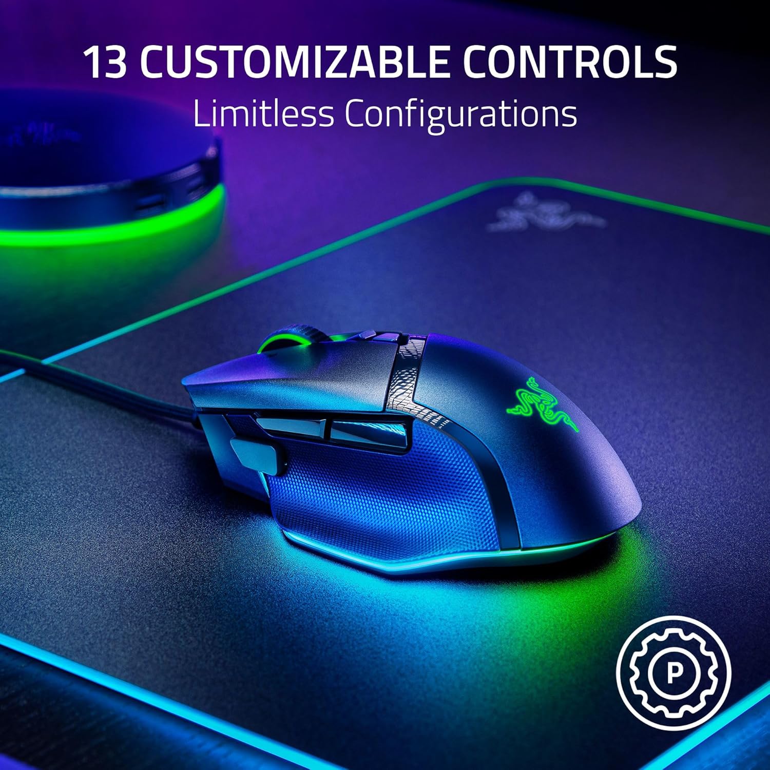 Razer Basilisk V3 35K Wired Ergonomic Gaming Mouse : HyperScroll Tilt Wheel - 35K DPI Optical Sensor Gen 2-13 Customizable Controls - Chroma RGB - Optical Switches Gen 3 - Speedflex Cable - Black