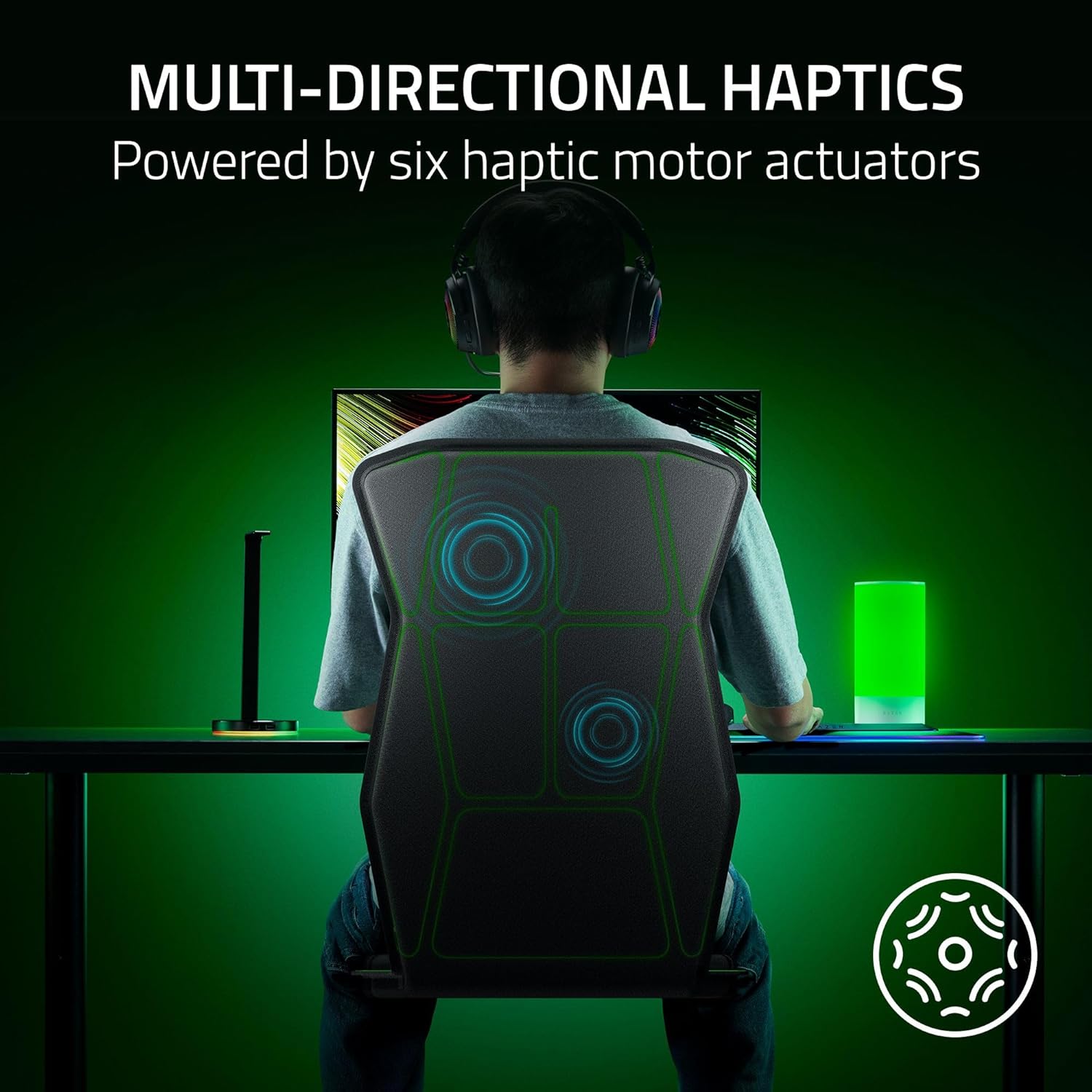 Razer Freyja HD Haptic Gaming Chair Cushion: Multi-Directional Haptics - Haptic EQ Customization via Synapse - HyperSpeed Wireless & Bluetooth - Adjustable Strap for Universal Fit - Black