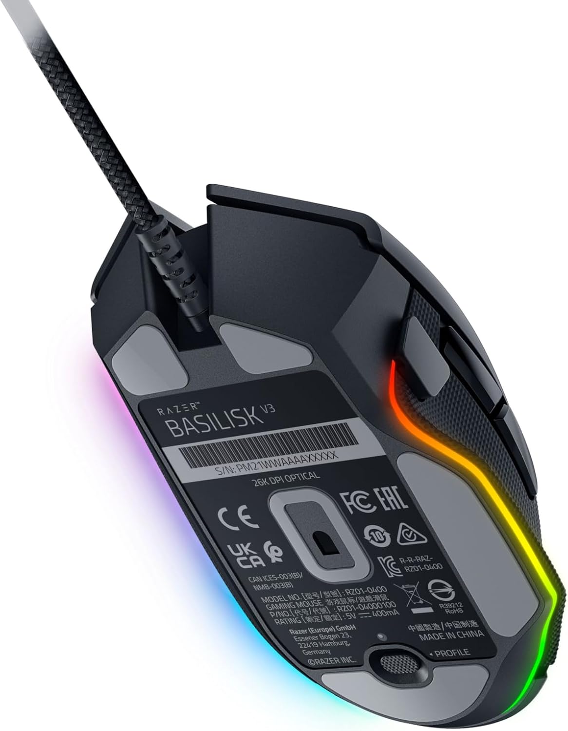 Razer Basilisk V3 Customizable Ergonomic Gaming Mouse: Fastest Mouse Switch - Chroma RGB Lighting 26K DPI Optical Sensor 11 Programmable Buttons HyperScroll Tilt Wheel Classic Black