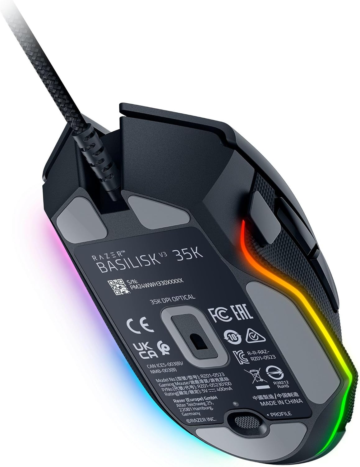 Razer Basilisk V3 35K Wired Ergonomic Gaming Mouse : HyperScroll Tilt Wheel - 35K DPI Optical Sensor Gen 2-13 Customizable Controls - Chroma RGB - Optical Switches Gen 3 - Speedflex Cable - Black