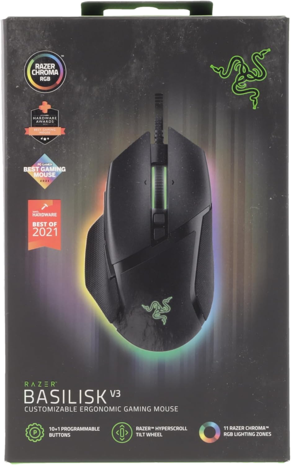 Razer Basilisk V3 Customizable Ergonomic Gaming Mouse: Fastest Mouse Switch - Chroma RGB Lighting 26K DPI Optical Sensor 11 Programmable Buttons HyperScroll Tilt Wheel Classic Black