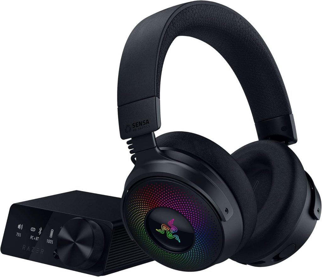 Razer Kraken V4 Pro Wireless Gaming Headset: OLED Control Hub - HD Haptics - 2.4GHz Wireless - Bluetooth - USB - 3.5 mm - Super Wideband Mic - For PC, Mac, PS5 - Black