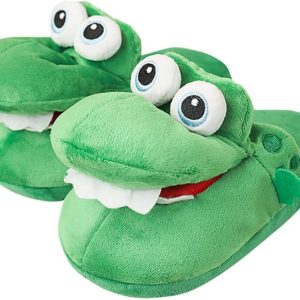 kaguster Women Funny Crocodile Slippers, Crocodile Mouth Open Cute Slipper,Soft Winter Warm House Slipper for Women Men Kids