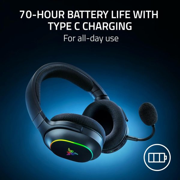 Razer Barracuda X Chroma Wireless Gaming Headset: 2.4GHz Wireless & Bluetooth, Lightweight, Chroma RGB, 40mm Drivers, Cardioid Mic, 70 Hr Battery, for PC, Mac, PS5, Switch, Smartphone - Black