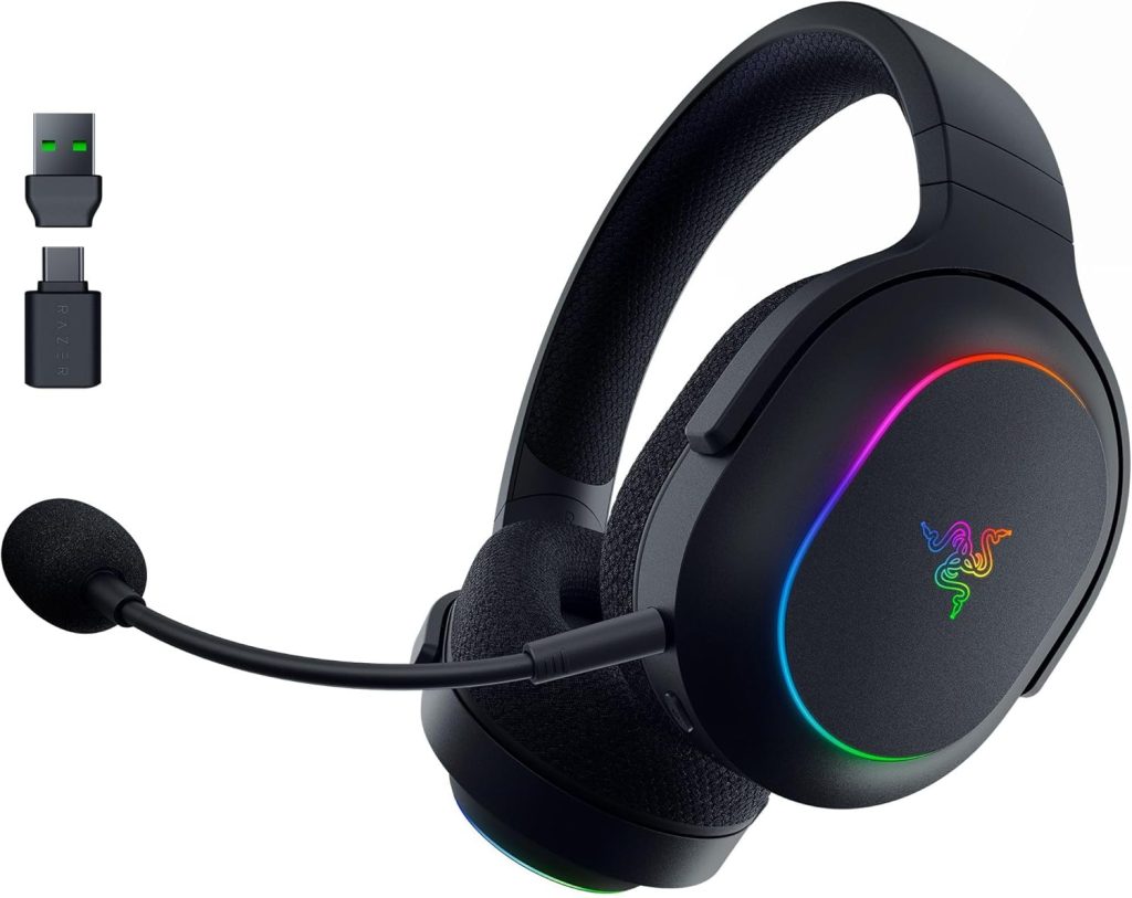 Razer Barracuda X Chroma Wireless Gaming Headset: 2.4GHz Wireless & Bluetooth, Lightweight, Chroma RGB, 40mm Drivers, Cardioid Mic, 70 Hr Battery, for PC, Mac, PS5, Switch, Smartphone - Black