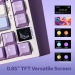 EPOMAKER Ajazz AK820 Pro 75% Gasket-mounted Mechanical Keyboard with TFT Screen, 3 Modes(Bluetooth 5.1/2.4G Wireless & Type-C Wired), Sound Dampening Foams (White Purple, Ajazz Gift Switch)