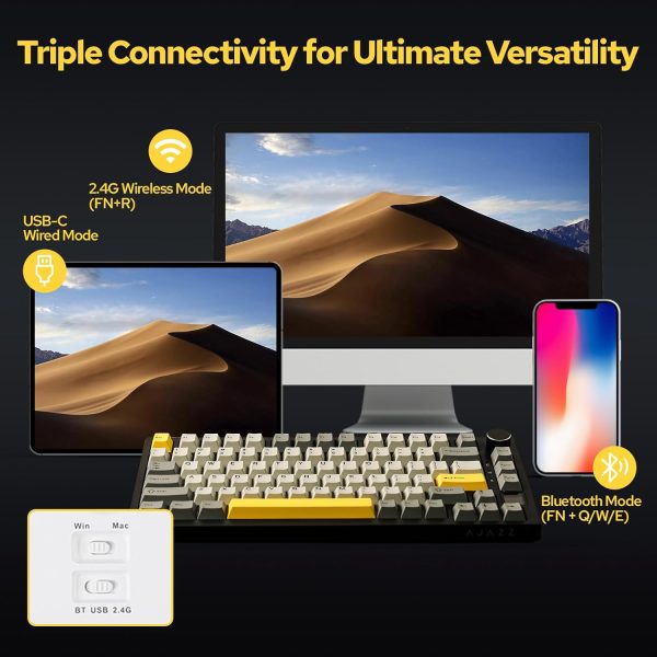 EPOMAKER Ajazz AK820 Pro 75% Gasket-mounted Mechanical Keyboard with TFT Screen, 3 Modes(Bluetooth 5.1/2.4G Wireless & Type-C Wired), Sound Dampening Foams (Grey, Ajazz Gift Switch)