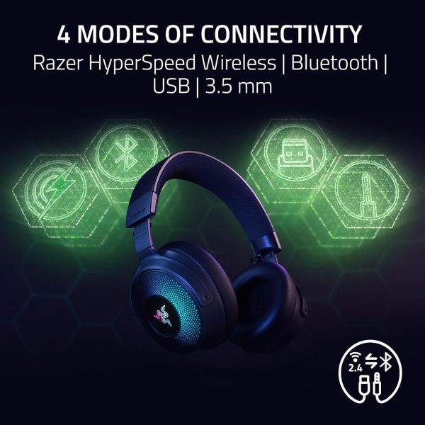 Razer Kraken V4 Pro Wireless Gaming Headset: OLED Control Hub - HD Haptics - 2.4GHz Wireless - Bluetooth - USB - 3.5 mm - Super Wideband Mic - For PC, Mac, PS5 - Black
