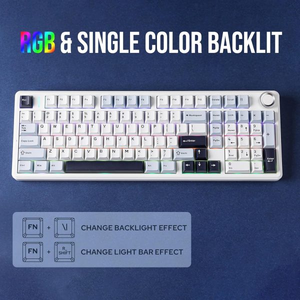EPOMAKER X AULA F99 PRO Wireless Gaming Keyboard, Hot Swappable Custom Keyboard, 2.4GHz/Type-C/BT5.0 Mechanical Keyboard with 8000mAh Battery, RGB Backlit Gaming Keyboard (Blue&White)