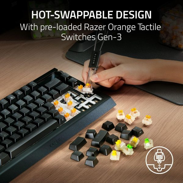 Razer BlackWidow V4 Pro 75% US Layout, Wireless Hot-swappable Gaming Keyboard, True 4K Hz Wireless,Bluetooth 5.1, OLED Display, Razer Command Dial - Black