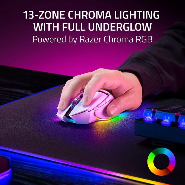 Razer Basilisk V3 Pro 35K Wireless Gaming Mouse: HyperScroll Tilt Wheel - 35K DPI Optical Sensor Gen 2-13 Customizable Controls - Chroma RGB - Optical Switches Gen 3 - Up to 140 Hr Battery - White