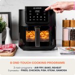 Nutricook Air Fryer Slim XL,7.6L Extra-Large Basket, Space-Saving Slim Design, Air Fry, Bake, Reheat, with 5 Presets, Clear Window & Internal Light, AFS200, Black, 1700 Watts, 2 Years limited Warranty