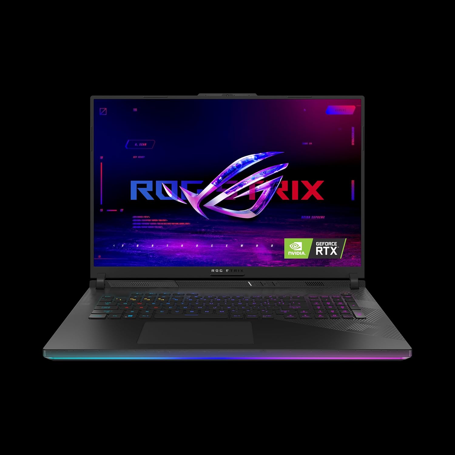 ASUS ROG Strix SCAR 18 G834JYR-R6044W Off Black, Gaming Laptop, i9-14900HX, 32GB, 2TB Performance SSD, NV RTX4090, WIN11 HOME, 18 inch QHD 240Hz, Webcam, RGB-Eng-Arb-KB + ROG Backpack + Gaming Mouse