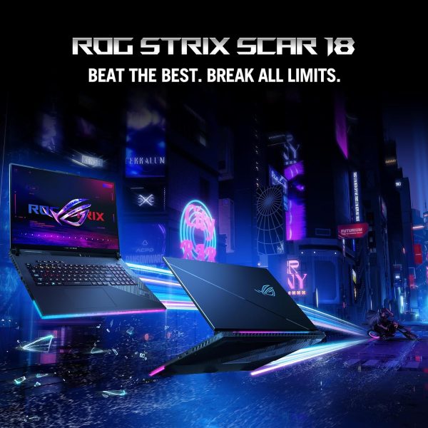 ASUS ROG Strix SCAR 18 G834JYR-R6044W Off Black, Gaming Laptop, i9-14900HX, 32GB, 2TB Performance SSD, NV RTX4090, WIN11 HOME, 18 inch QHD 240Hz, Webcam, RGB-Eng-Arb-KB + ROG Backpack + Gaming Mouse