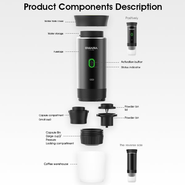 Omana 3-in-1 Portable Coffee Machine Wireless Electric Self Heating Capsules Pods Espresso for Car Home Office Camping Travel Maker 3in1