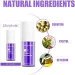 GlorySmile v34 Color Correcting Toothpaste 30ml, Teeth Whitening Purple Serum, Purple Toothpaste For Yellow Teeth, Teeth Correcting Whitening Gel, Remove Tea Coffee Wine Smoking Stains Oral Care
