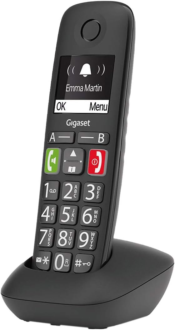 Gigaset E290 - Cordless Senior Phone Without Answering Machine with Large Buttons - Large Display, Target Dial Buttons for Important Numbers, Amplifier Function for Extra Loud Listening, Black