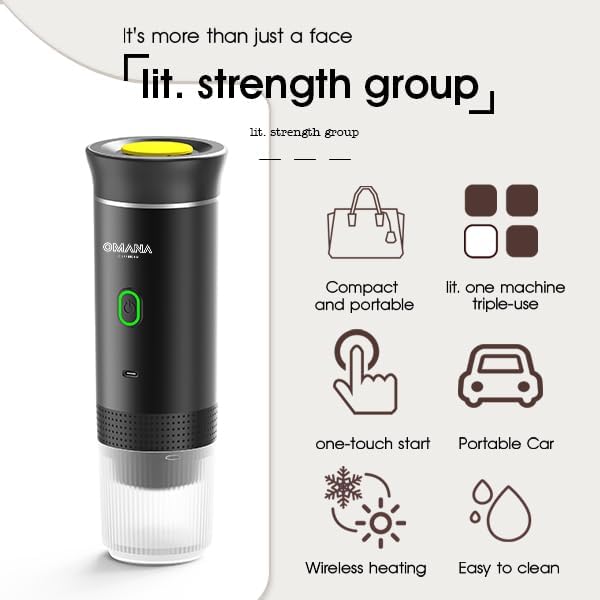 Omana 3-in-1 Portable Coffee Machine Wireless Electric Self Heating Capsules Pods Espresso for Car Home Office Camping Travel Maker 3in1