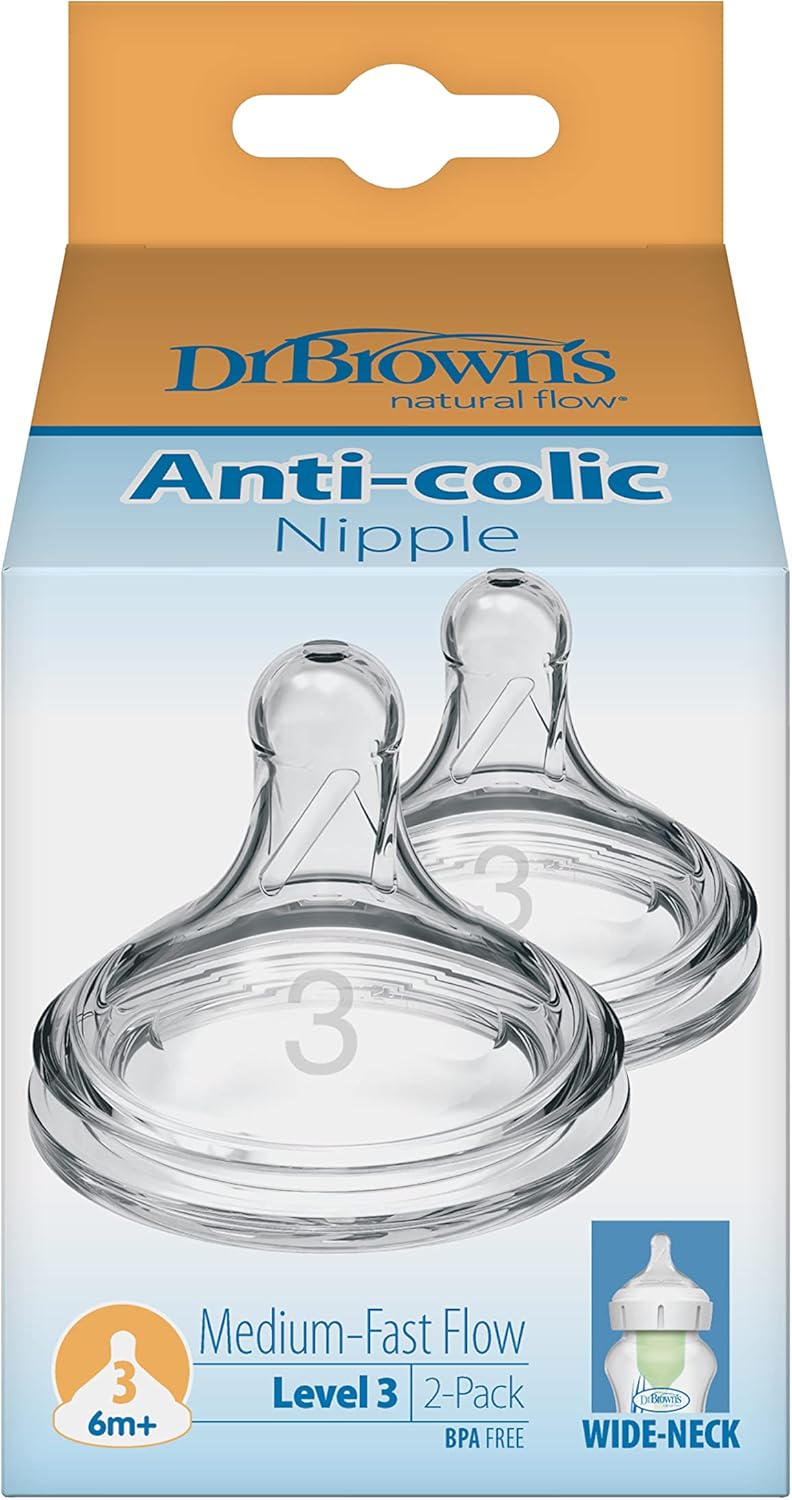 Dr. Brown's Dr - Level 3 Wide-Neck Silicone Options+ Nipple, 2-Pack