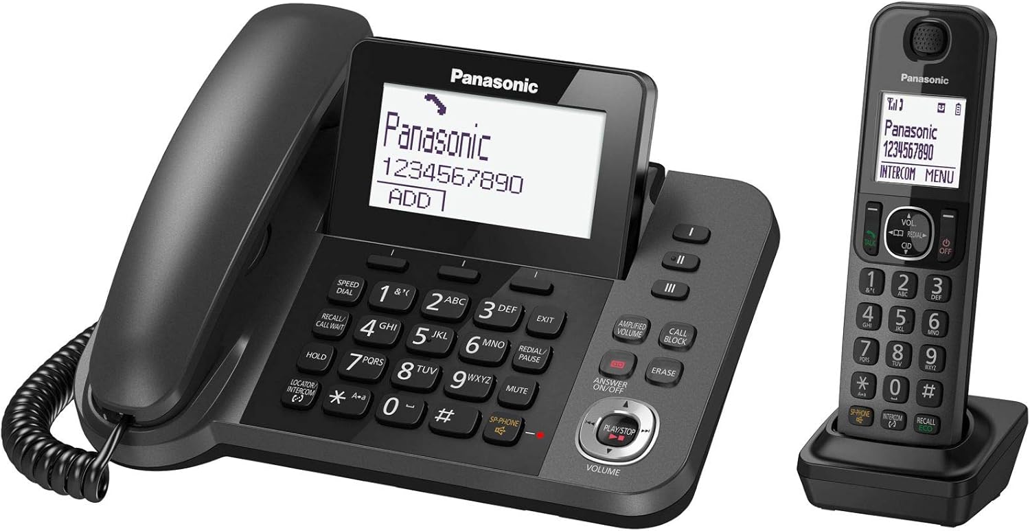 Panasonic KX-TGF320 Corded and Cordless Home office Telephone Kit with Answerphone and Nuisance Call Blocker - Black