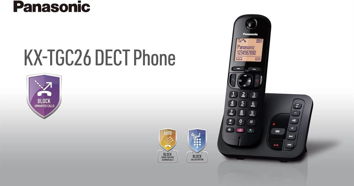 Panasonic KX-TGC260 Digital Cordless Phone: 18-min answering machine, dedicated call block button, an easy-to-read dot-matrix display and a hands-free speakerphone
