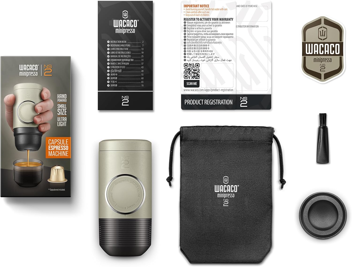 WACACO Minipresso NS2, Portable Espresso Maker Compatible with Nespresso Original Capsules and Compatibles, Manually Operated, 18 Bar Small Handheld Coffee Machine for Travel, Camping, Black