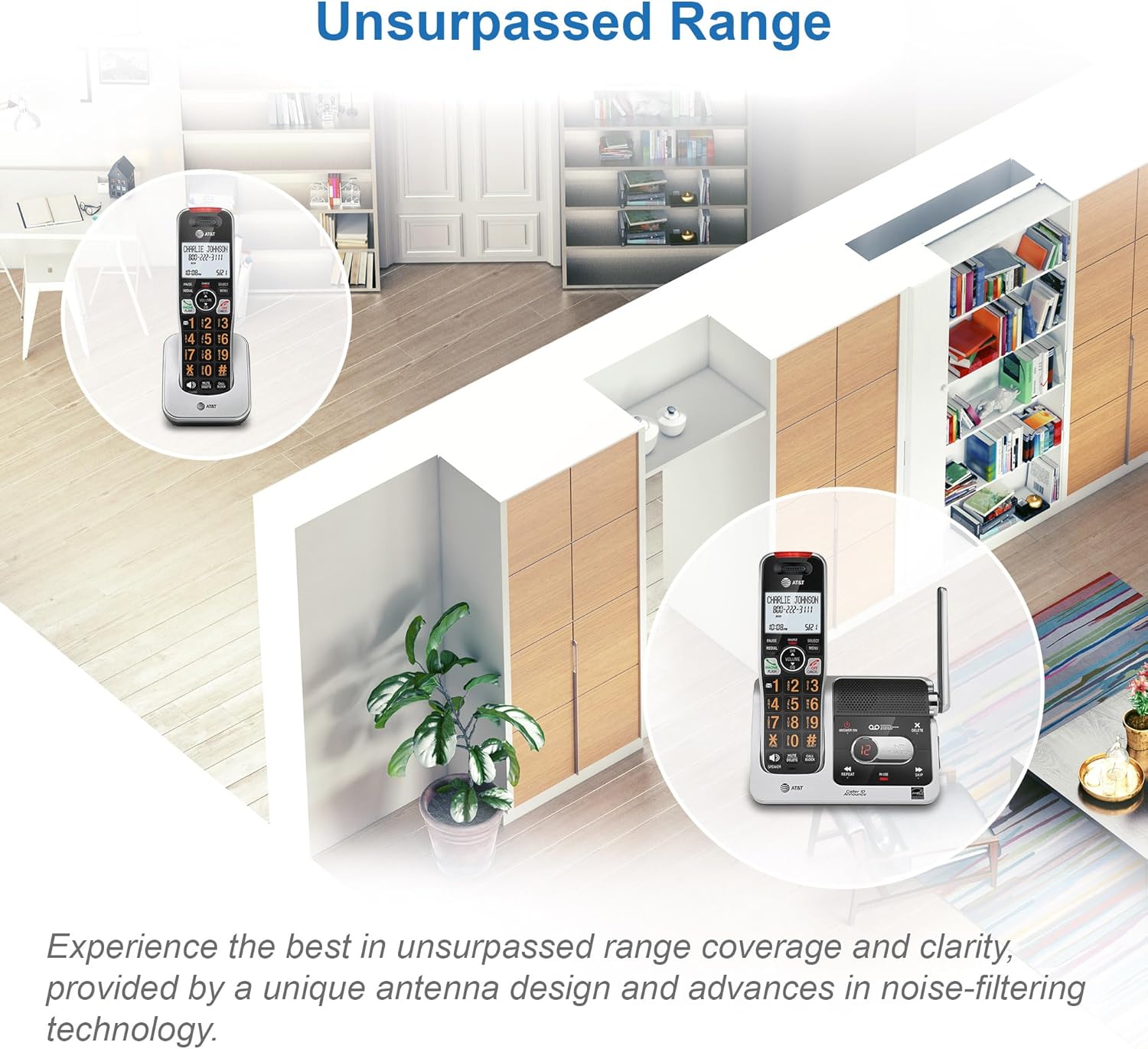 AT&T BL102-2 DECT 6.0 2-Handset Cordless Phone for Home with Answering Machine, Call Blocking, Caller ID Announcer, Audio Assist, Intercom, and Unsurpassed Range, Silver/Black