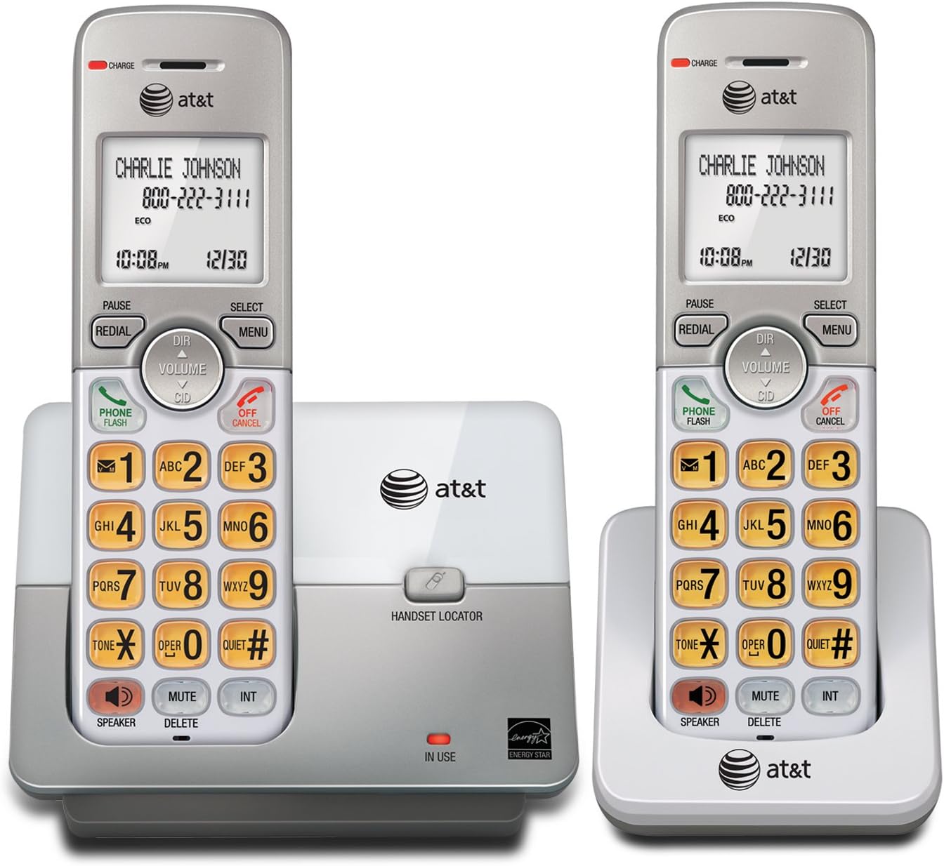 AT&T Cordless Phone, 2 Handsets - Silver, Landline Telephone with DECT 6.0, Full-Duplex Speakerphone, Caller ID/Call Waiting, ECO mode, Backlit Screen & Keypad