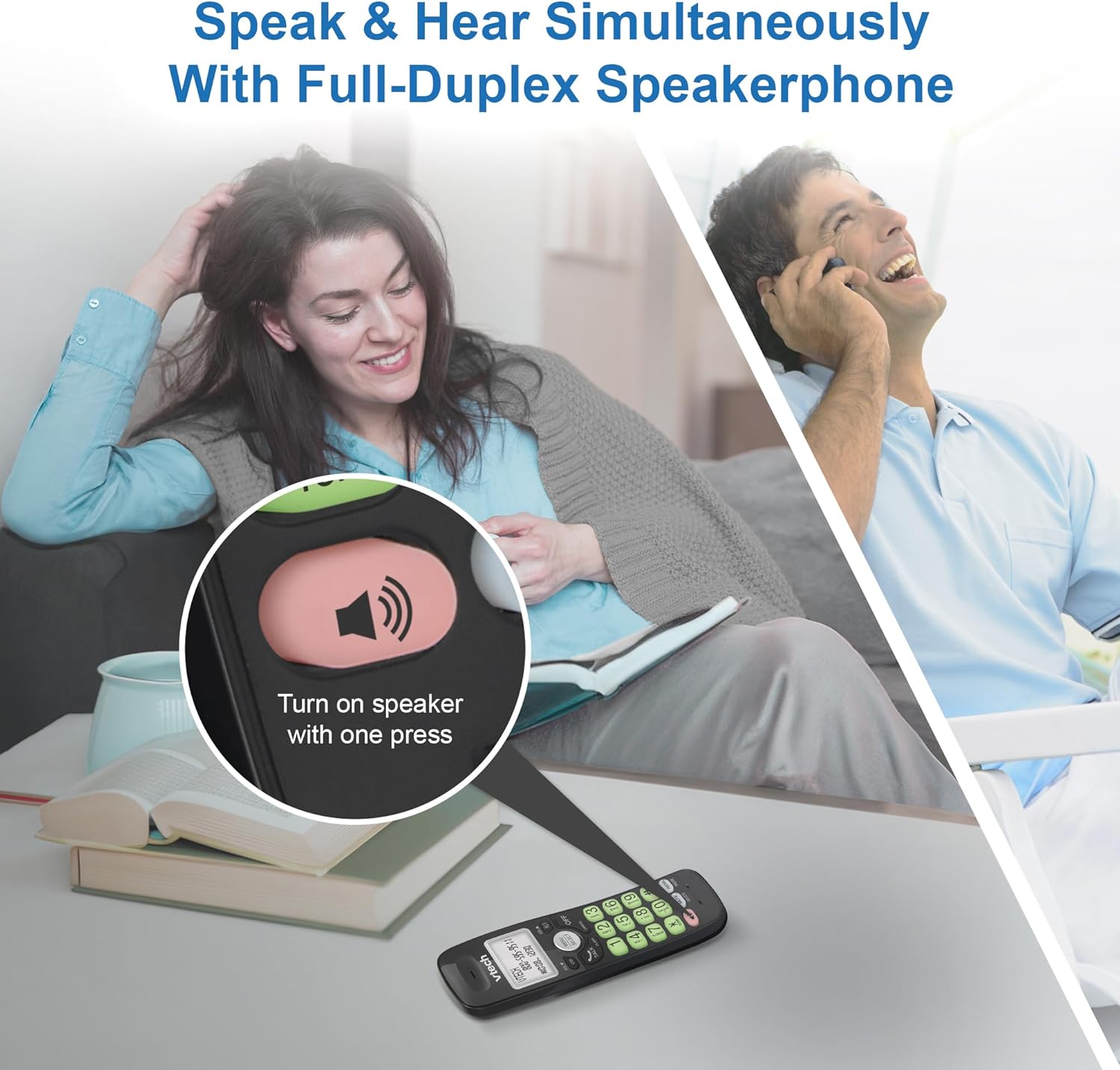 VTech [New] VG131-11 DECT 6.0 Cordless Phone - Bluetooth Connection, Blue-White Display, Big Buttons, Full Duplex, Caller ID, Easy Wall Mount, 1000ft Range (Black)