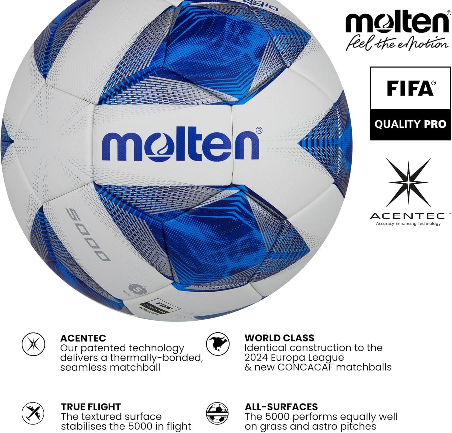Molten UEFA Europa League 2022/23 Offizieller 5000 Replica Fuball wei/orange