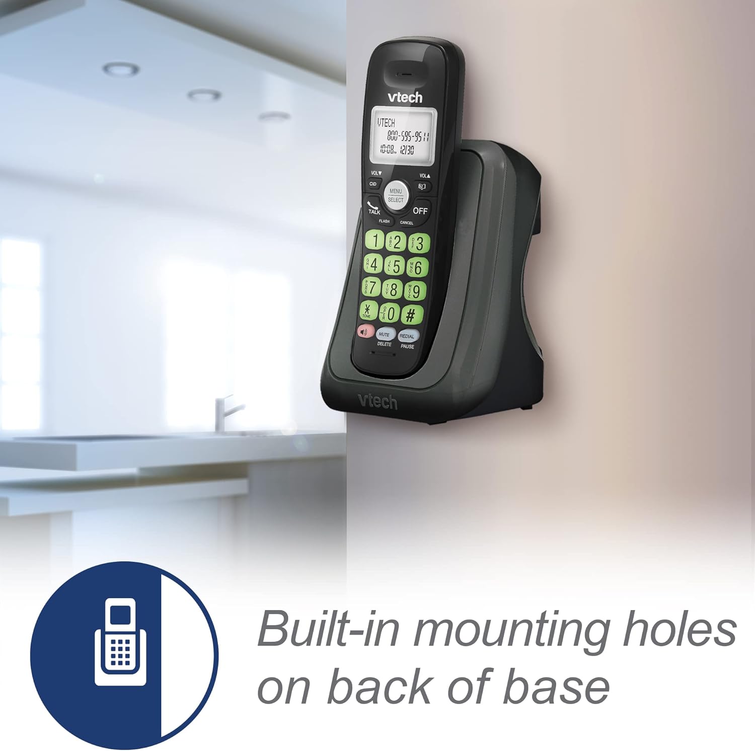 VTech [New] VG131-11 DECT 6.0 Cordless Phone - Bluetooth Connection, Blue-White Display, Big Buttons, Full Duplex, Caller ID, Easy Wall Mount, 1000ft Range (Black)