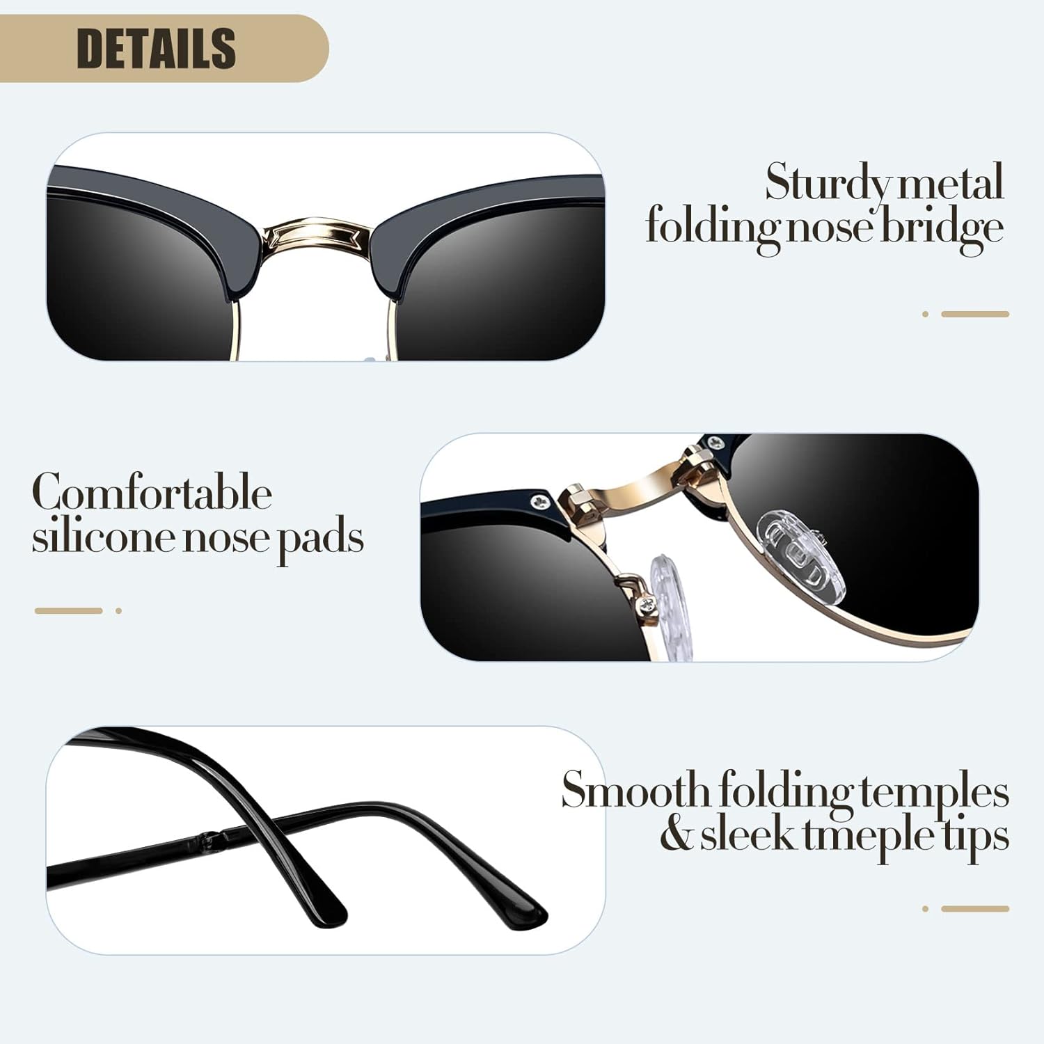Joopin Polarized Semi Rimless Sunglasses Men Women, Classic Half Frame Sun Glasses UV Protection