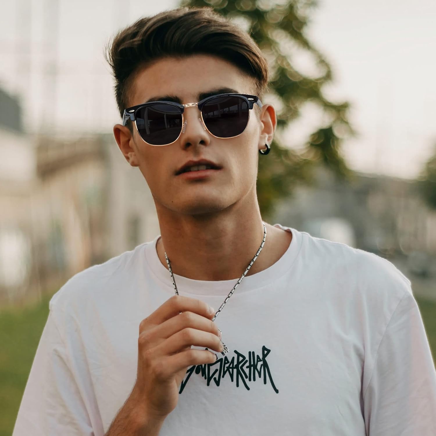 Joopin Polarized Semi Rimless Sunglasses Men Women, Classic Half Frame Sun Glasses UV Protection