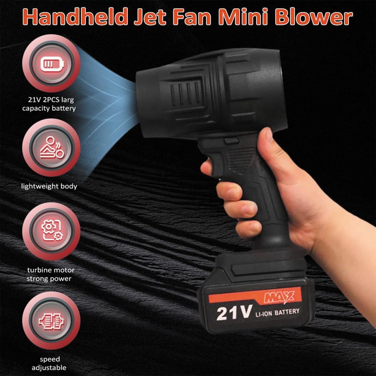 Alsaffan Jet dry Mini blower Turbo Jet Fan with 21V 2PCS Large Capacity Battery Lightweight Body Turbine Motor Strong Power Speed Clear the Fallen Leaves and Dust at Home