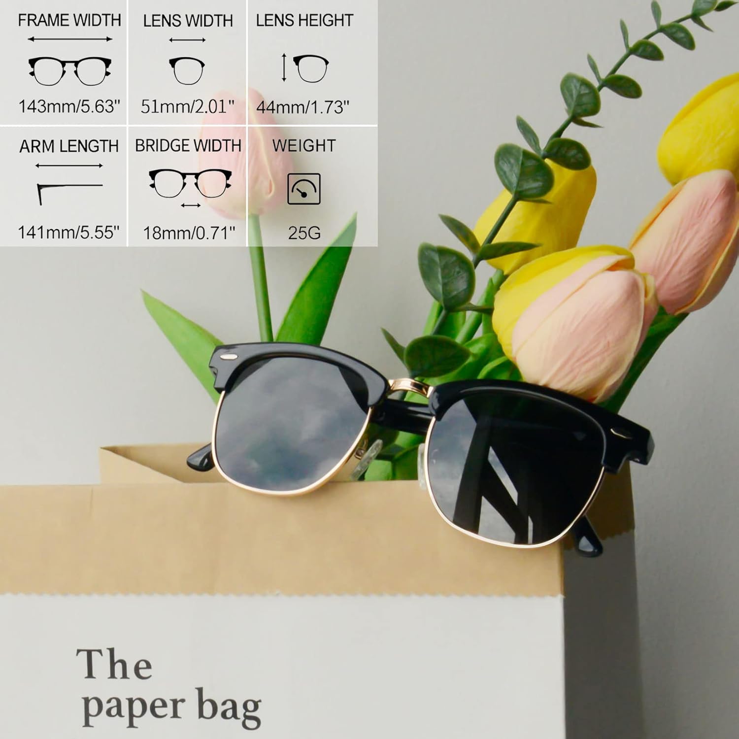 Joopin Polarized Semi Rimless Sunglasses Men Women, Classic Half Frame Sun Glasses UV Protection