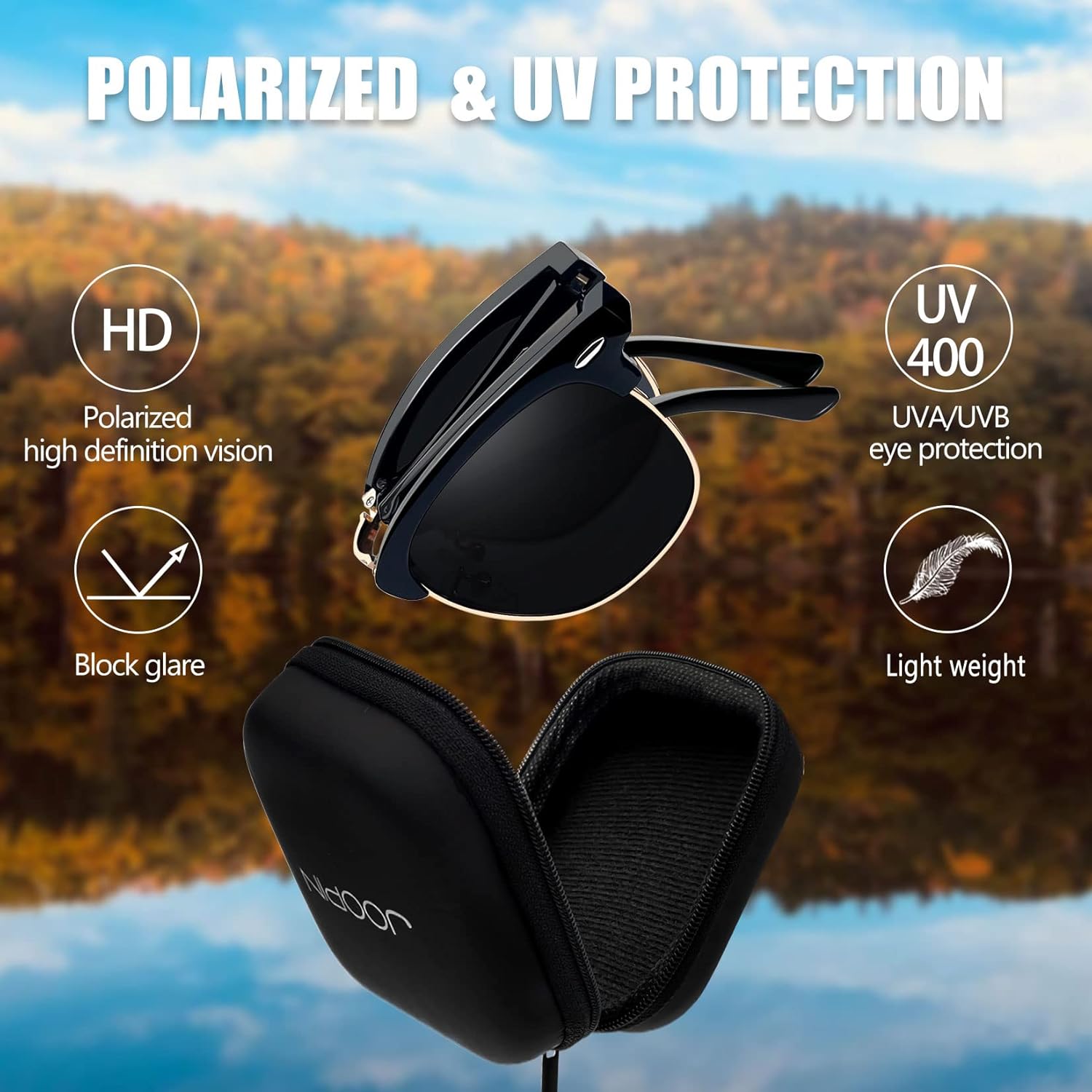 Joopin Polarized Semi Rimless Sunglasses Men Women, Classic Half Frame Sun Glasses UV Protection