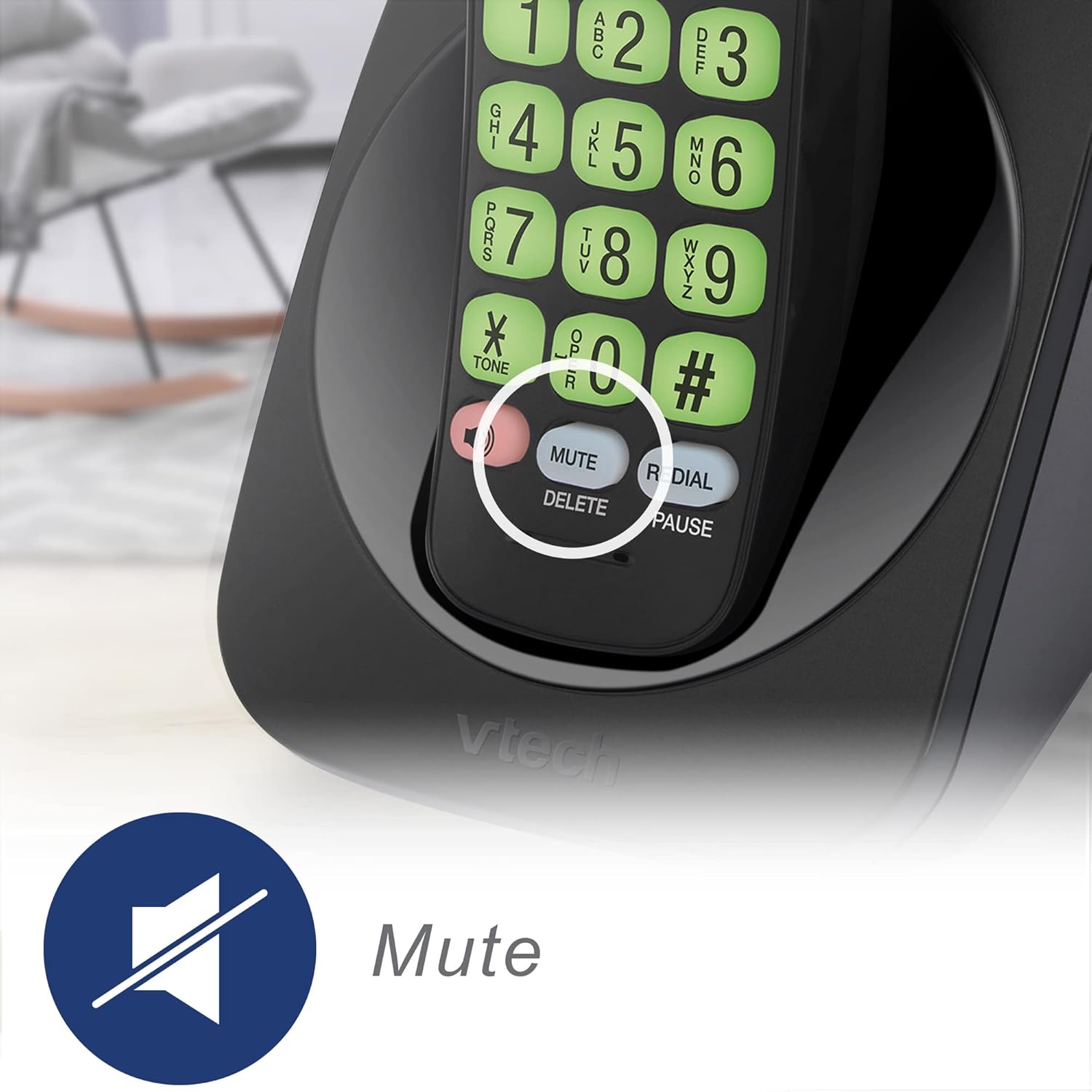 VTech [New] VG131-11 DECT 6.0 Cordless Phone - Bluetooth Connection, Blue-White Display, Big Buttons, Full Duplex, Caller ID, Easy Wall Mount, 1000ft Range (Black)