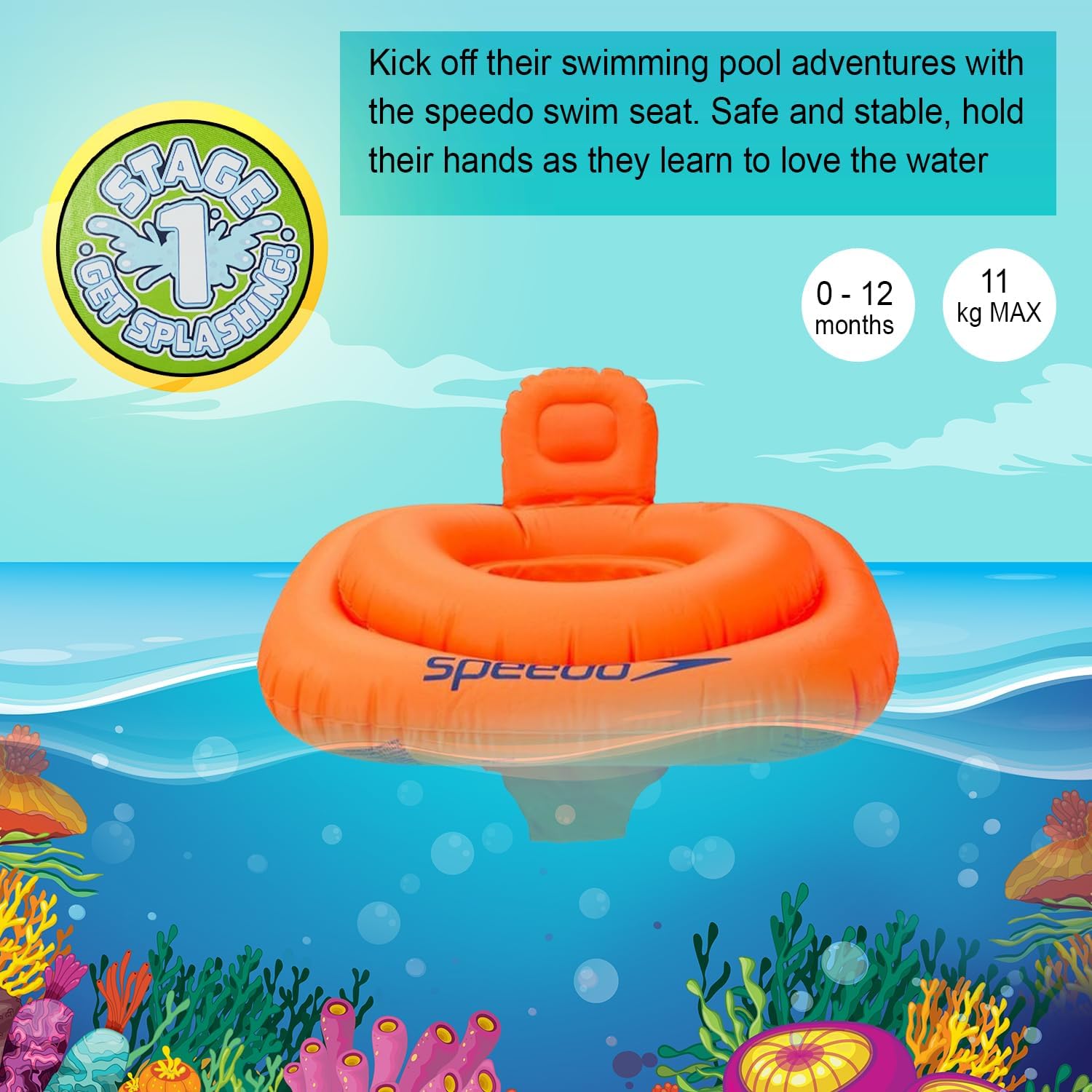Speedo Unisex Child Seasquad 0-12 Months Swim Seat - Orange, One Size