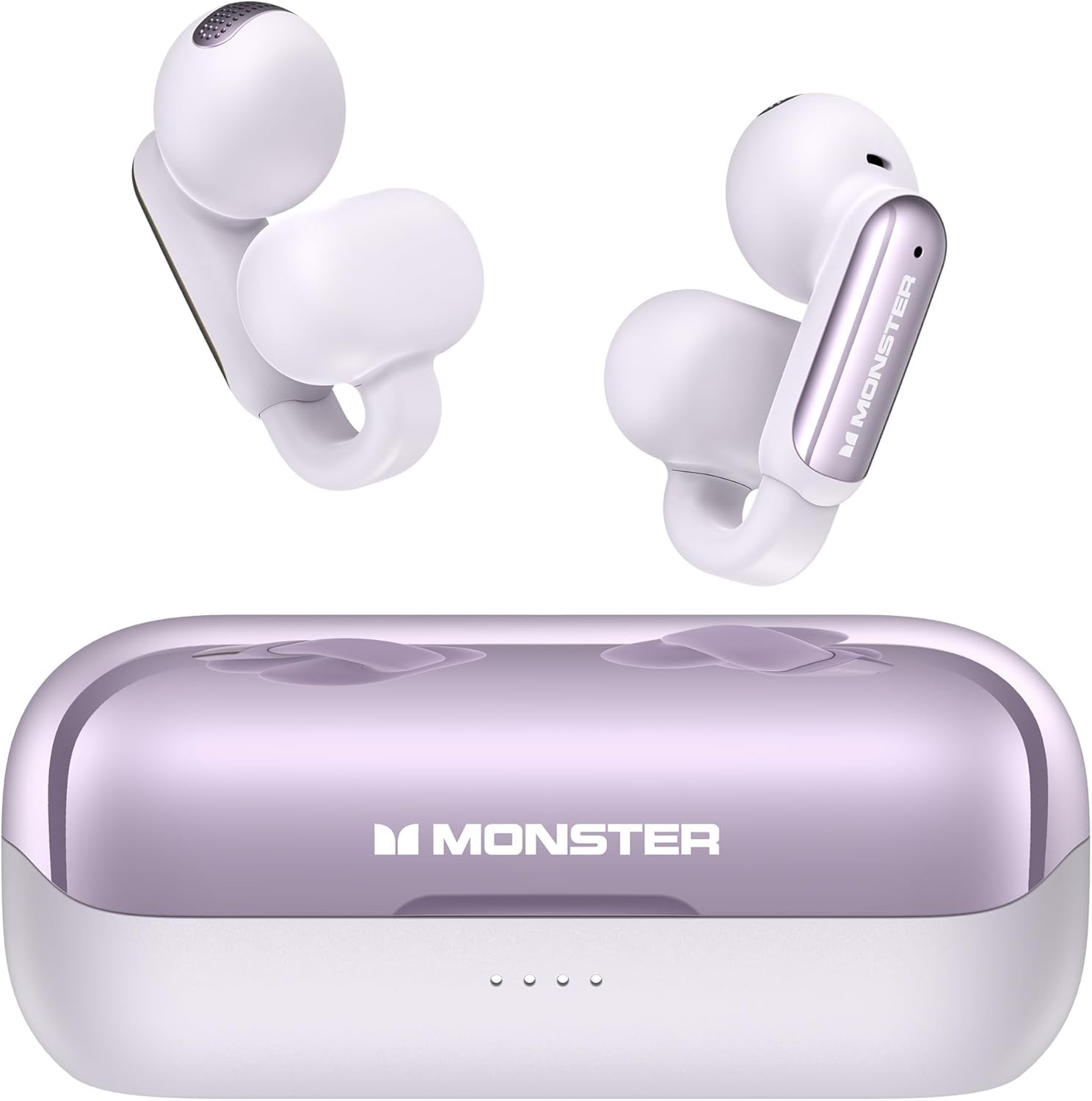 Monster Open AC601 Bluetooth Earbuds - Comfortable Clip-On Wireless Earbuds with Bluetooth 5.4, 32H Playtime Earbuds with ENC Clear Talk, IPX5 Waterproof & Touch Control for Any Occasion (Purple)