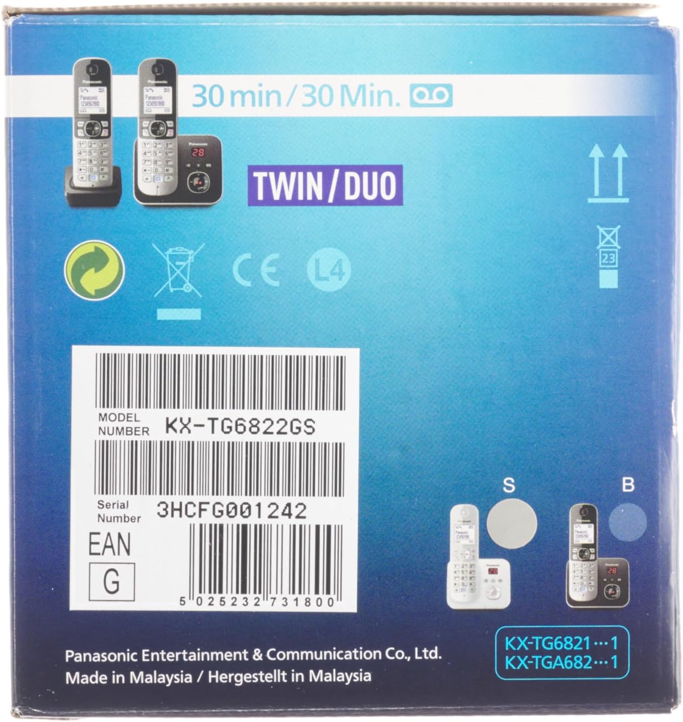 Panasonic KX-TG6822 Cordless Phones Answering Machine Screen, German Version