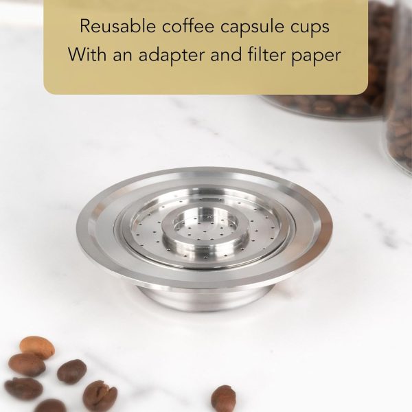 Coffee Capsule Cup for SENSEO Coffee Machines, Refillable Coffee Pods, Reusable Coffee Capsules Kit with Adapter & Filter Paper, Stainless Steel Cups Filters