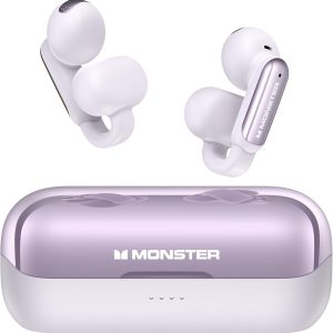 Monster Open AC601 Bluetooth Earbuds - Comfortable Clip-On Wireless Earbuds with Bluetooth 5.4, 32H Playtime Earbuds with ENC Clear Talk, IPX5 Waterproof & Touch Control for Any Occasion (Purple)