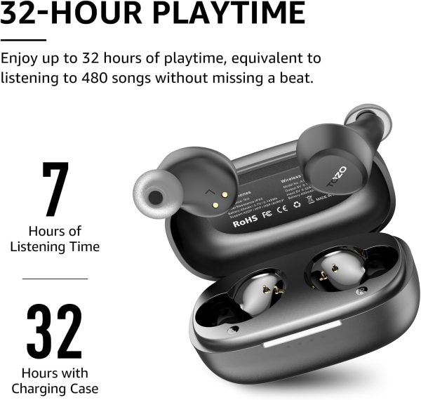 TOZO A1 Wireless Bluetooth Headphones, Lightweight Bluetooth 5.3 Headphones, IPX5 Wireless Bluetooth Headset with High Fidelity Sound, Charging Case, Touch Control Black